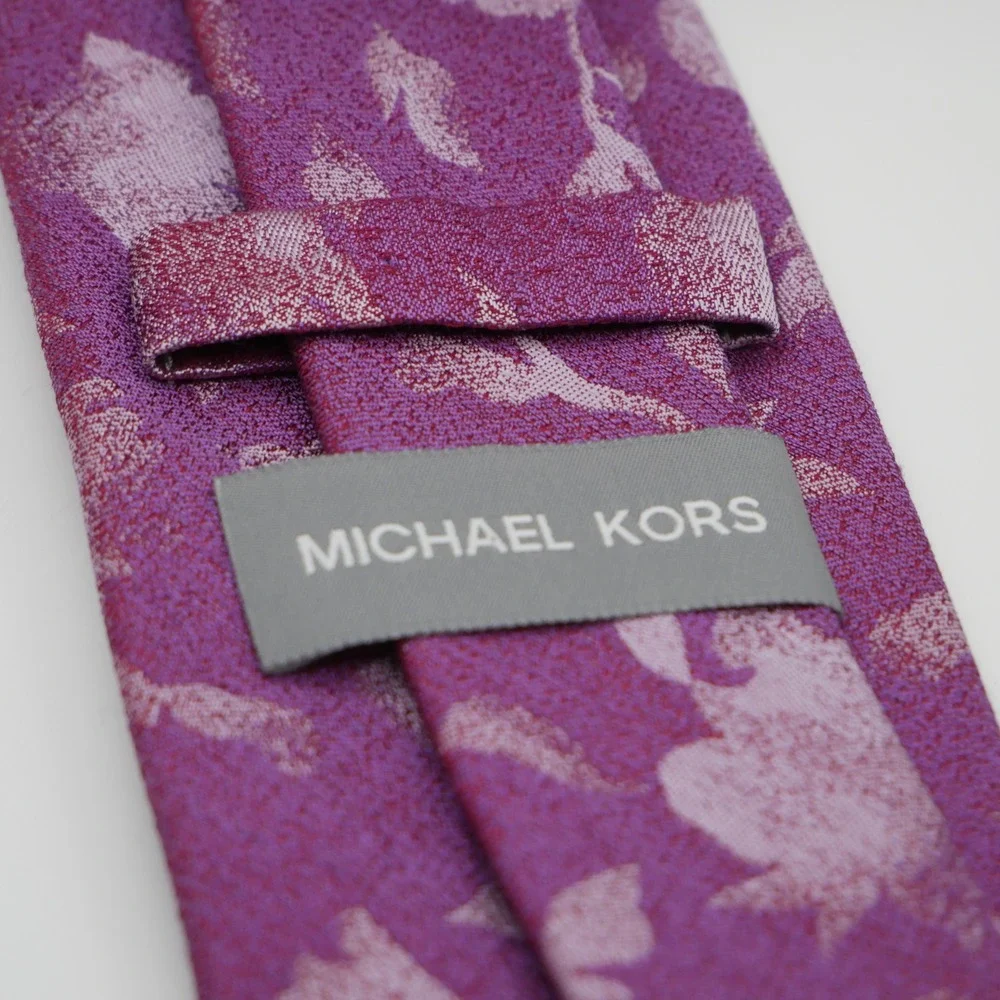 Michael Kors Mens Purple Floral Silk Linen Blend Necktie Dress Tie - Picture 3 of 6